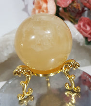 Load image into Gallery viewer, Honey-Calcite-Sphere-on-Stand-Crystal-Stone-Moonlight-Crystals-Australia