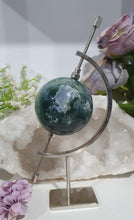 Load image into Gallery viewer, Moss Agate Sphere Crystal Carving on Planet Stand 55mm | Promotes Grounding & Connection to Earth 2