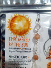 Load image into Gallery viewer, EMPOWERED BY THE SUN" Handcrafted Sunstone Raw Crystal Carving Silver Crystal Energy Enhancer© Hanger Ornament Suncatcher
Inspires EMPOWERMENT | JOY | COURAGE
Lovely Sunstone rough crystal stone beaded with Sunstone and Quartz. Wire wrapped in silver