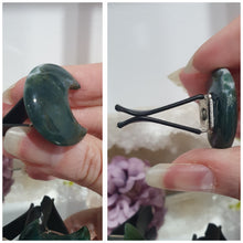 Load image into Gallery viewer, Moon Car Clip Moss Agate Stone Crystal Carving Stone
Inspires Transformation and Grounding
Moon Crystal Car Clip. Decorative Clip for Car Vent.