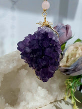 Load image into Gallery viewer, THE SEER AMULET - handcrafted Amethyst Cluster gold Crystal Energy Enhancer© Hanger Ornament Suncatcher Perfect gift for any crystal lover. Suncatchers Australia