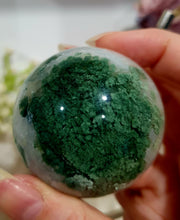 Load image into Gallery viewer, Moss Agate Sphere Crystal Carving on Planet Stand 55mm | Promotes Grounding & Connection to Earth