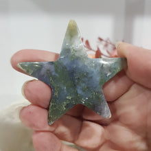 Load image into Gallery viewer, Green Moss Agate Star Crystal Carving Stone 60mm 5 ROUGH TIP EDGE