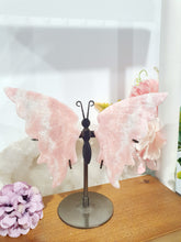 Load image into Gallery viewer, Pink Opal Butterfly Wings Crystal Carving Stone on Stand.
Inspires Compassion and Nurturing