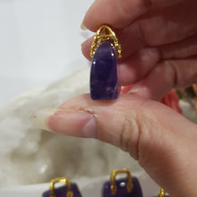 Load image into Gallery viewer, Handbag Amethyst Crystal Carving Stone gold handle 20mm hand bag