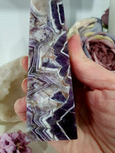 Load image into Gallery viewer, Beautiful Chevron Crystal Amethyst Stone Tower Obelisk. Inspires Insight and spirituality