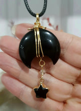 Load image into Gallery viewer, Gorgeous Moon Black Agate Crystal Carving Stone Pendant Necklace. Brings courage and dispels fear.