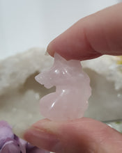 Load image into Gallery viewer, MINI Unicorn Rose Quartz Crystal Carving Stone
INSPIRES UNCONDITIONAL LOVE AND HARMONY
Gorgeous cute MINI Unicorn Rose Quartz Crystal Carving.