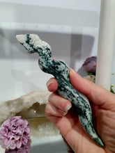 Load image into Gallery viewer, Snake Animal Moss Agate Crystal Carving. Promotes Grounding & Connection to Earth. This is a gorgeous piece.