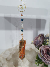 Load image into Gallery viewer, WAND OF EMPOWERMENT Sunstone Crystal Tower Stone Gold Wired Crystal Energy Enhancer© Hanger Ornament Suncatcher. Crystal Suncatcher. Inspires Courage, Joy & Knowledge