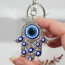 Load image into Gallery viewer, Key ring HAMSA evil eye SILVER keyring
