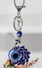 Load image into Gallery viewer, Key ring PEACOCK evil eye SILVER keyring