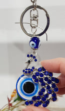 Load image into Gallery viewer, Key ring PEACOCK evil eye SILVER keyring