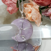 Load image into Gallery viewer, Lepidolite moon pendant silver wired (chain NOT included) P9