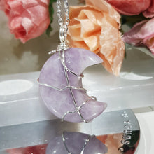 Load image into Gallery viewer, Lepidolite moon pendant silver wired (chain NOT included) P9