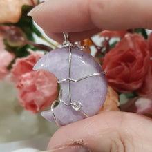 Load image into Gallery viewer, Lepidolite moon pendant silver wired (chain NOT included) P9
