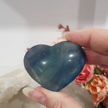 Load image into Gallery viewer, Heart crystal carving fluorite blue / green colour 50mm 1 CHIPPED