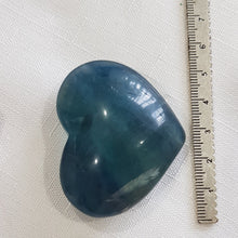Load image into Gallery viewer, Heart crystal carving fluorite blue / green colour 50mm 1 CHIPPED