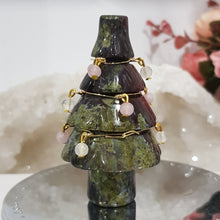 Load image into Gallery viewer, Christmas Tree Dragonblood Jasper crystal carving wired with crystal beads 70mm gold 1