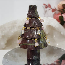 Load image into Gallery viewer, Christmas Tree Dragonblood Jasper crystal carving wired with crystal beads 70mm gold 1