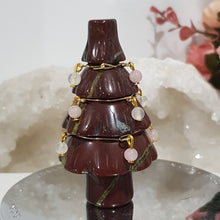 Load image into Gallery viewer, Christmas Tree Dragonblood Jasper crystal carving wired with crystal beads 70mm gold 1