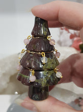 Load image into Gallery viewer, Christmas Tree Dragonblood Jasper crystal carving wired with crystal beads 70mm gold 1