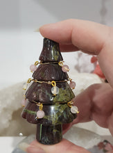 Load image into Gallery viewer, Christmas Tree Dragonblood Jasper crystal carving wired with crystal beads 70mm gold 1