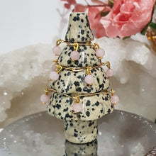 Load image into Gallery viewer, Christmas Tree Dalmation Jasper crystal carving wired with crystal beads 70mm gold 1