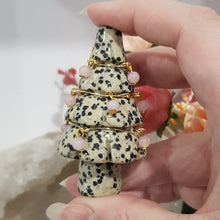 Load image into Gallery viewer, Christmas Tree Dalmation Jasper crystal carving wired with crystal beads 70mm gold 1