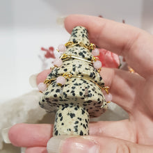 Load image into Gallery viewer, Christmas Tree Dalmation Jasper crystal carving wired with crystal beads 70mm gold 1