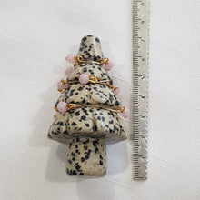 Load image into Gallery viewer, Christmas Tree Dalmation Jasper crystal carving wired with crystal beads 70mm gold 1