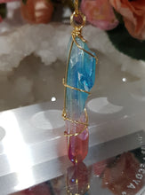 Load image into Gallery viewer, Rainbow Aura Quartz pendant gold wired 66mm ( chain not included) P29