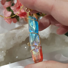 Load image into Gallery viewer, Rainbow Aura Quartz pendant gold wired 66mm ( chain not included) P29