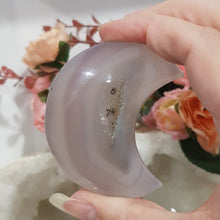 Load image into Gallery viewer, Druzy Agate crystal crescent moon carving stone 65mm 1