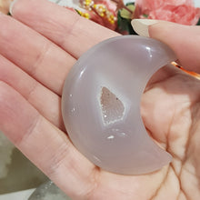 Load image into Gallery viewer, Druzy Agate crystal crescent moon carving stone 55mm 2