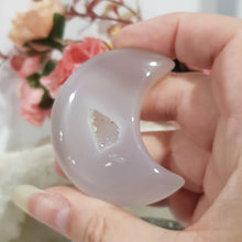 Load image into Gallery viewer, Druzy Agate crystal crescent moon carving stone 55mm 2