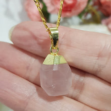 Load image into Gallery viewer, Rose Quartz crystal gold electroformed pendant  25mm (chain NOT included)  P76