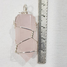 Load image into Gallery viewer, Rose Quartz crystal point pendant silver wire wrapped 48mm ( chain not included) P133