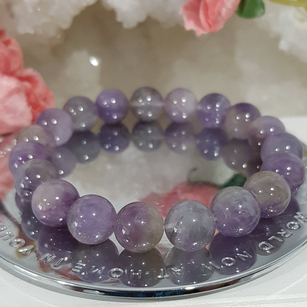 Amethyst natural crystal 10mm beaded Bracelet gemstone 8 inch B73