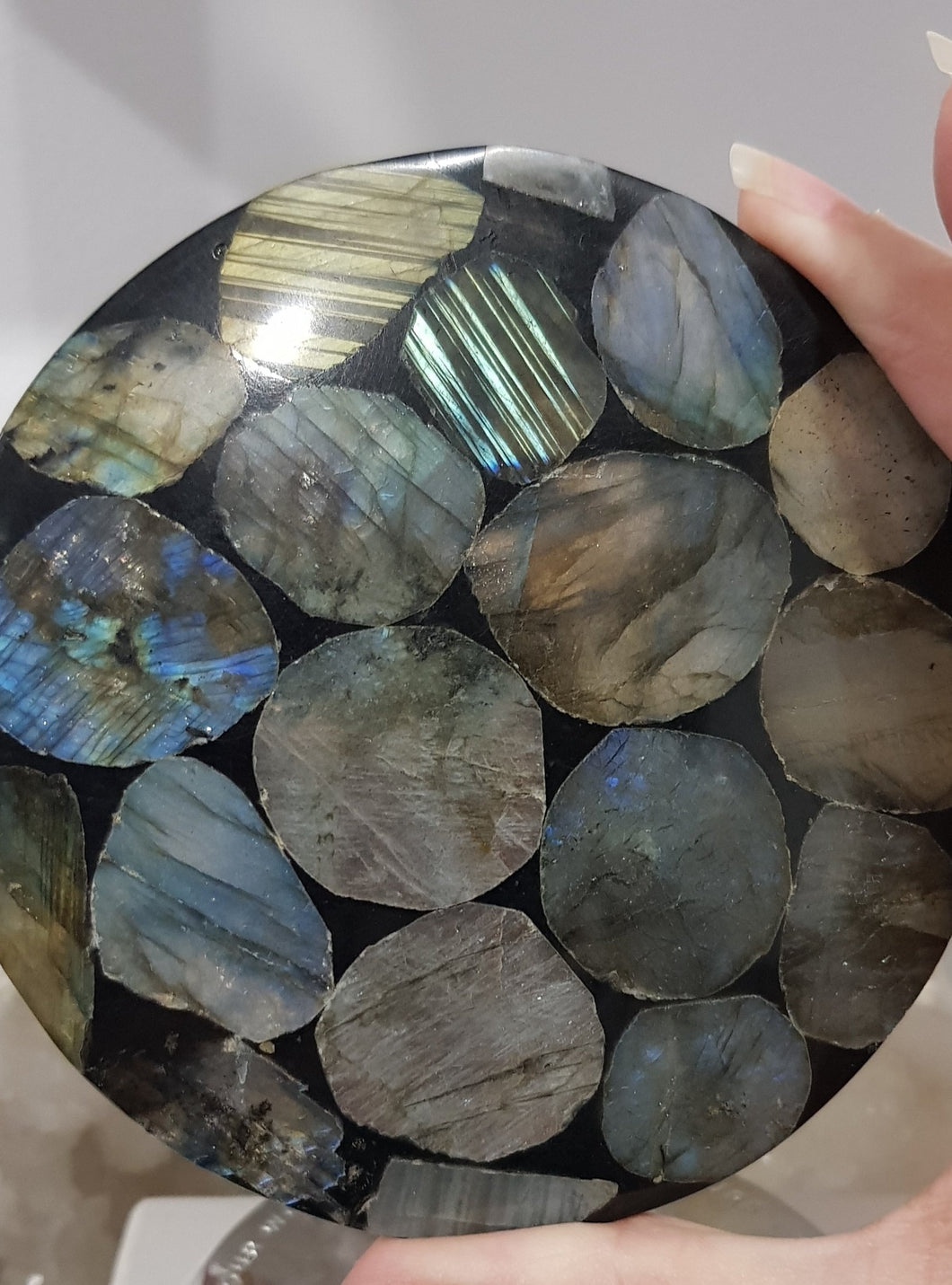 Crystal round disc slab with Labradorite stone 110mm 1