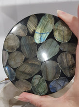 Load image into Gallery viewer, Crystal round disc slab with Labradorite stone  110mm 2
