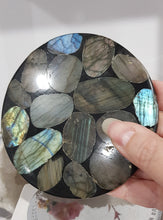 Load image into Gallery viewer, Crystal round disc slab with Labradorite stone  110mm 2
