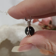 Load image into Gallery viewer, Black Obsidian crystal 8mm bead pendant silver wire wrapped 18mm (chain NOT included)  P200
