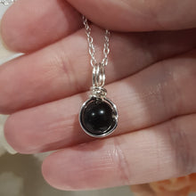 Load image into Gallery viewer, Black Obsidian crystal 8mm bead pendant silver wire wrapped 18mm (chain NOT included)  P200
