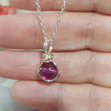 Load image into Gallery viewer, Fluorite pink purple crystal 8mm bead pendant silver wire wrapped 18mm (chain NOT included) P212
