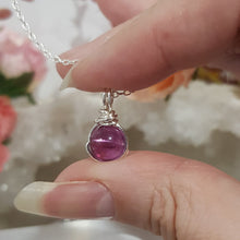 Load image into Gallery viewer, Fluorite pink purple crystal 8mm bead pendant silver wire wrapped 18mm (chain NOT included) P212
