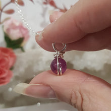 Load image into Gallery viewer, Fluorite pink purple crystal 8mm bead pendant silver wire wrapped 18mm (chain NOT included) P212
