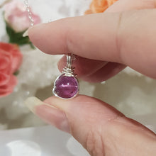 Load image into Gallery viewer, Fluorite pink purple crystal 8mm bead pendant silver wire wrapped 18mm (chain NOT included) P212
