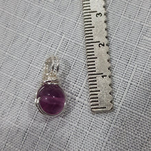 Load image into Gallery viewer, Fluorite pink purple crystal 8mm bead pendant silver wire wrapped 18mm (chain NOT included) P212
