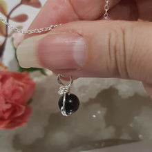 Load image into Gallery viewer, Black Obsidian crystal 8mm bead pendant silver wire wrapped 18mm (chain NOT included)  P217
